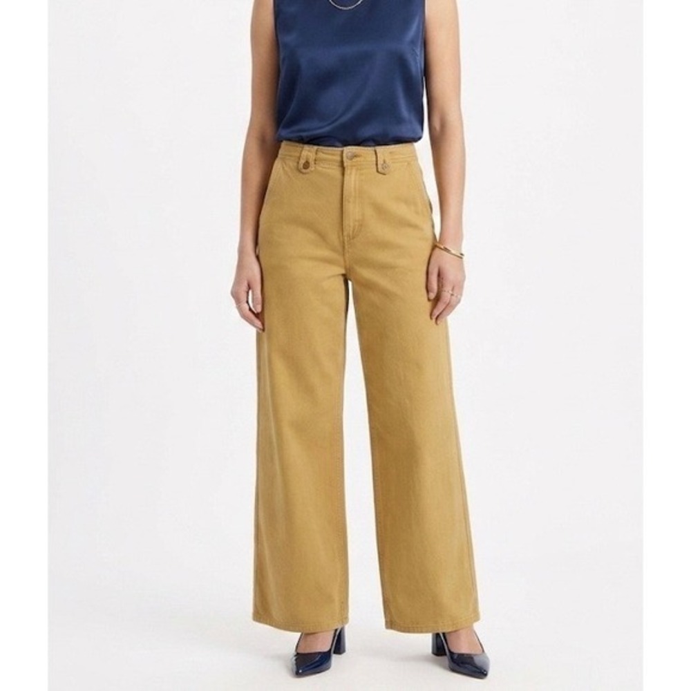 Anthropologie Pilcro Wide Leg Utility Pants Mustard Yellow Gold Size 32 - Picture 1 of 6